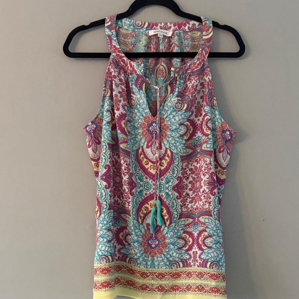 Rose & Olive Multicolor Paisley Sleeveless Blouse